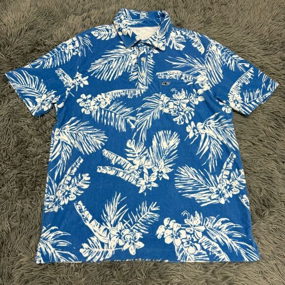 Vineyard Vines Terry Cloth Polo Collar Short Sleeve Hawaiian Shirt Size Medium - Picture 1 of 7